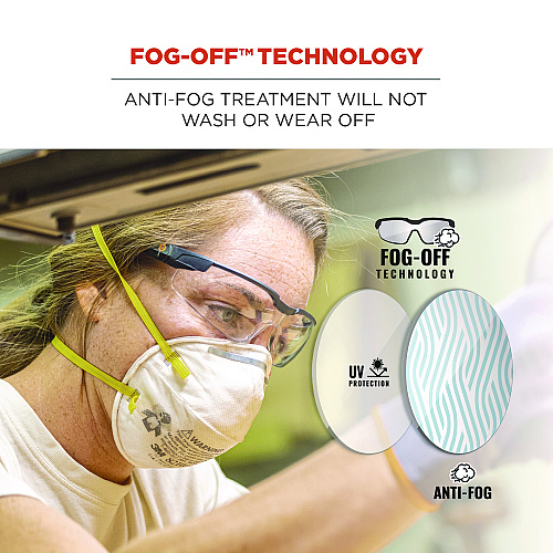 ergodyne Skullerz DELLENGER Anti-Fog Safety Glasses with Adjustable Temples,Black Nylon Impact Frame,Indoor/Outdoor Polycarbonate Lens (50065)
