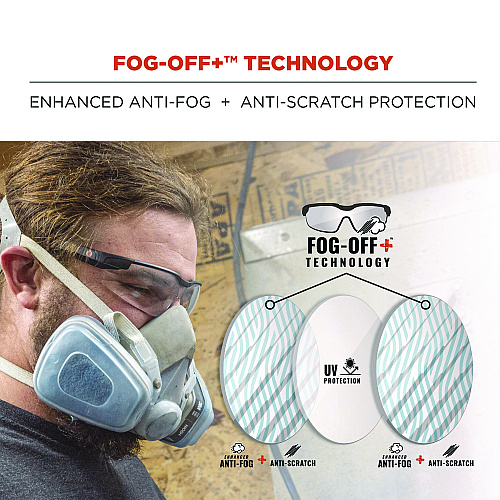ergodyne Skullerz DELLENGER Anti-Scratch/Enhanced Anti-Fog Safety Glasses with Adjustable Temples, Black Frame, Clear Polycarb Lens (50066)