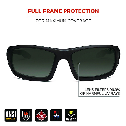 ergodyne Skullerz ODIN Anti-Scratch and Enhanced Anti-Fog Safety Glasses, Black Nylon Impact Frame, Smoke Polycarbonate Lens (50435)