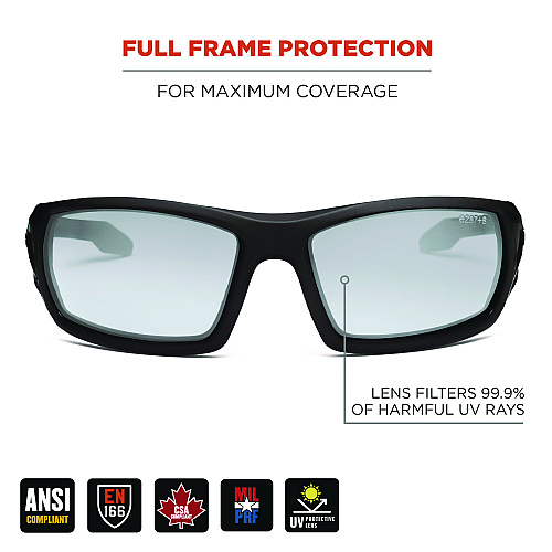 ergodyne Skullerz ODIN Anti-Scratch/Enhanced Anti-Fog Safety Glasses, Nylon Impact Black Frame, Indoor/Outdoor Polycarbonate Lens (50485)