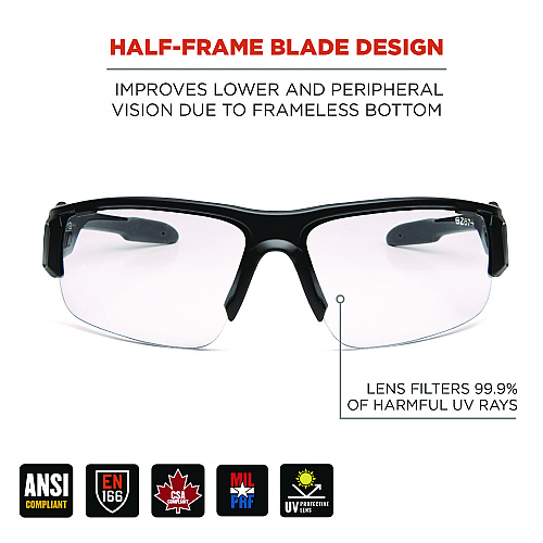 ergodyne Skullerz DAGR Anti-Scratch and Enhanced Anti-Fog Safety Glasses, Black Nylon Impact Frame, Clear Polycarbonate Lens (52005)