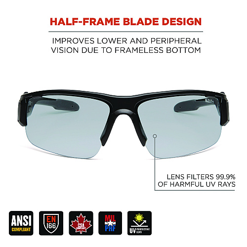 ergodyne Skullerz DAGR Anti-Scratch/Enhanced Anti-Fog Safety Glasses, Black Nylon Impact Frame, Indoor/Outdoor Polycarbonate Lens (52085)