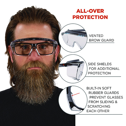 ergodyne Skullerz OSMIN Safety Glasses, Matte Black Polycarbonate Frame, Clear Polycarbonate Lens (55101)