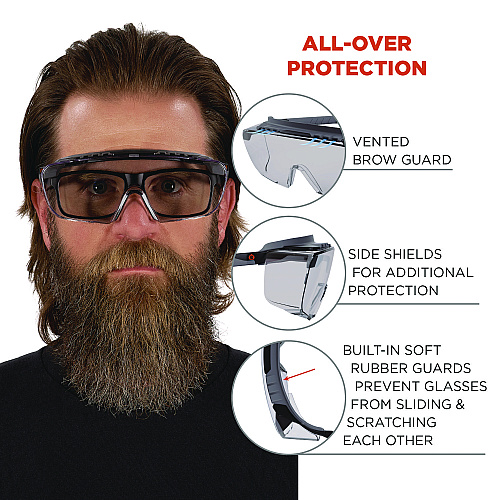 ergodyne Skullerz OSMIN Safety Glasses, Matte Black Polycarbonate Frame, Indoor/Outdoor Polycarbonate Lens (55103)