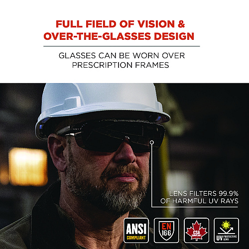 ergodyne Skullerz OSMIN Safety Glasses, Matte Black Polycarbonate Frame, Smoke Polycarbonate Lens (55105)