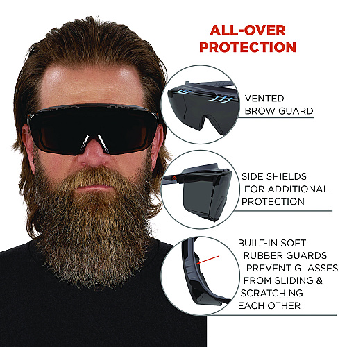 ergodyne Skullerz OSMIN Safety Glasses, Matte Black Polycarbonate Frame, Smoke Polycarbonate Lens (55105)
