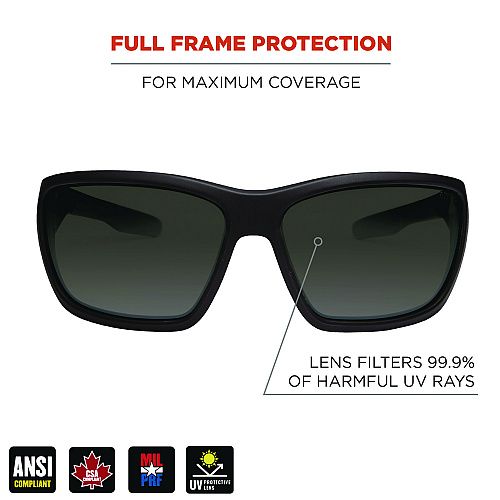 ergodyne Skullerz BALDR Anti-Scratch/Anti-Fog Safety Glasses, Matte Black Nylon Impact Frame, Smoke Polycarbonate Lens (57035)