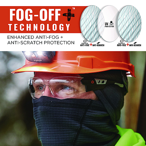 ergodyne Skullerz SAGA Anti-Scratch/Enhanced Anti-Fog Safety Glasses, Matte Black Frameless, Clear Polycarbonate Lens (59105)