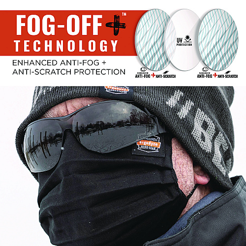 ergodyne Skullerz SAGA Anti-Scratch/Enhanced Anti-Fog Safety Glasses, Matte Black Frameless, Smoke Polycarbonate Lens (59135)