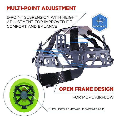 ergodyne Skullerz 8968 Class C Lightweight Full Brim Hard Hat, Adjustable Venting, 6-Point Rachet Suspension, Lime (60228)