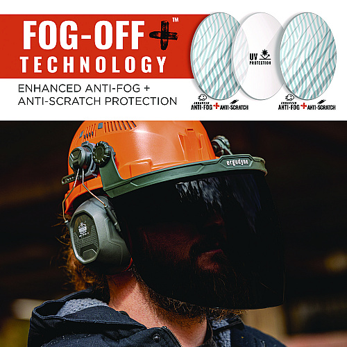 ergodyne Skullerz 8994 Anti-Scratch/Anti-Fog Hard Hat Face Shield, Cap-Style/Safety Helmet Adapter, Smoke Lens (60244)
