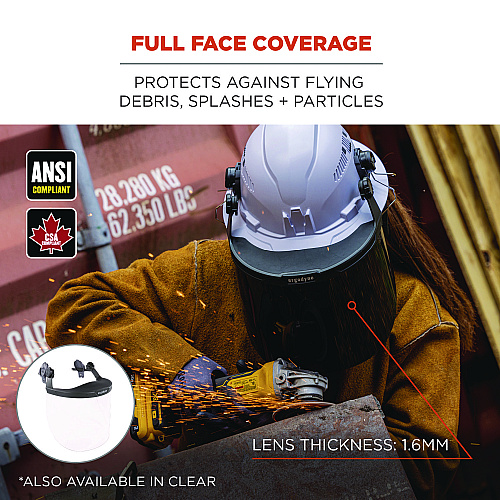 ergodyne Skullerz 8995 Anti-Scratch and Anti-Fog Hard Hat Face Shield with Adapter for Full Brim, Clear Lens (60245)
