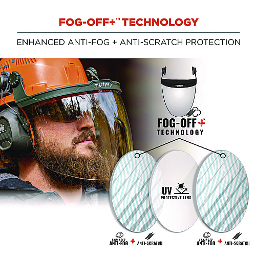 ergodyne Skullerz 8997 Anti-Scratch/Anti-Fog Face Shield Replacement, Cap-Style/Safety Helmet, Clear Lens (60249)