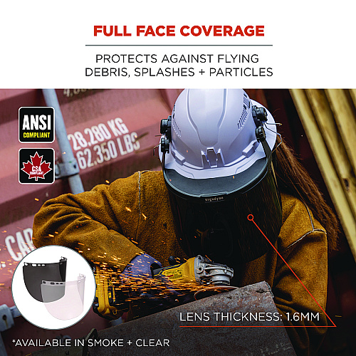 ergodyne Skullerz 8998 Anti-Scratch/Anti-Fog Face Shield Replacement for Full Brim Hard Hat, Smoke Lens (60252)