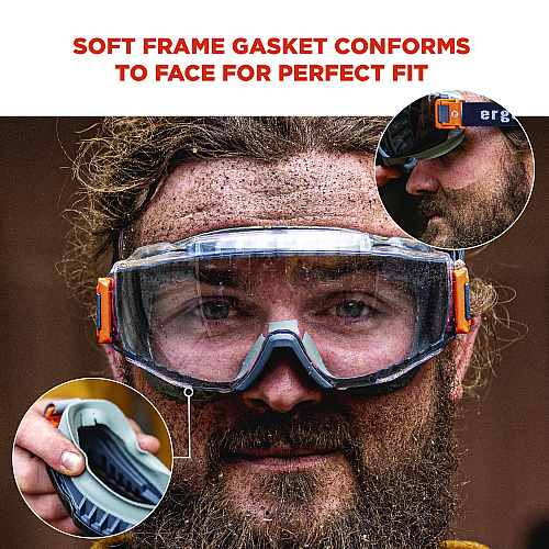 ergodyne Skullerz MODI OTG Anti-Scratch and Enhanced Anti-Fog Safety Goggles with Elastic Strap, Clear Lens (60300)