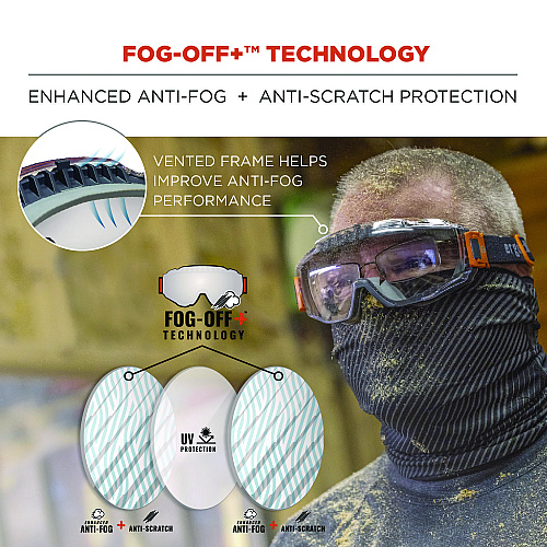 ergodyne Skullerz MODI OTG Anti-Scratch and Enhanced Anti-Fog Safety Goggles with Elastic Strap, Clear Lens (60300)