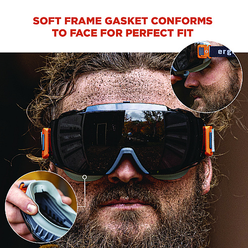 ergodyne Skullerz MODI OTG Anti-Scratch and Enhanced Anti-Fog Safety Goggles with Elastic Strap, Smoke Lens (60301)