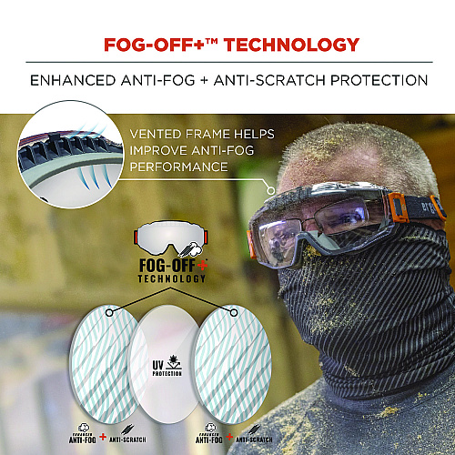 ergodyne Skullerz MODI OTG Anti-Scratch and Enhanced Anti-Fog Safety Goggles with Neoprene Strap, Clear Lens (60302)