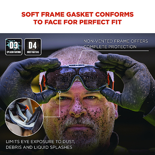 ergodyne Skullerz ARKYN Anti-Scratch and Enhanced Anti-Fog Safety Goggles with Elastic Strap, Smoke (60309)