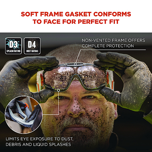 ergodyne Skullerz ARKYN Anti-Scratch and Enhanced Anti-Fog Safety Goggles with Neoprene Strap, Clear (60310)