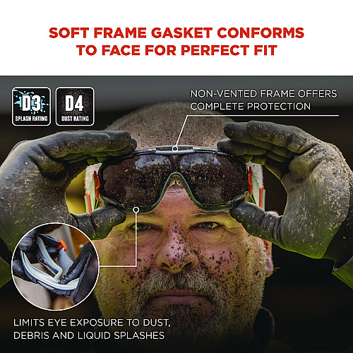 ergodyne Skullerz ARKYN Anti-Scratch and Enhanced Anti-Fog Safety Goggles with Neoprene Strap, Smoke (60311)