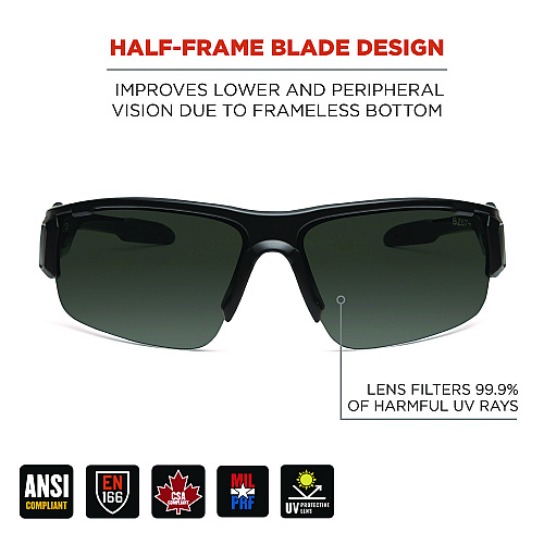 ergodyne Skullerz DAGR Anti-Scratch and Enhanced Anti-Fog Safety Glasses, Black Nylon Impact Frame, Smoke Polycarbonate Lens (52035)