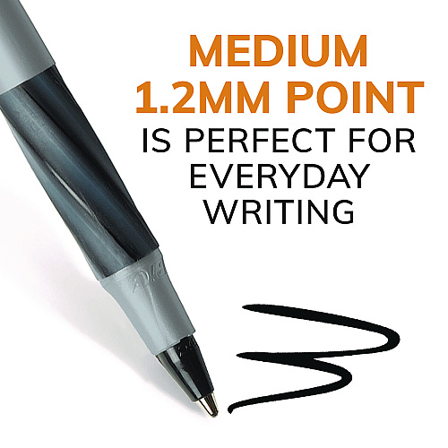 BIC Round Stic Grip Xtra Comfort Ballpoint Pen, Stick, Fine 0.8 mm, Black Ink, Gray/Black Barrel, Dozen (GSFG11BK)