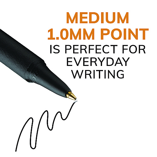 BIC Soft Feel Ballpoint Pen, Retractable, Medium 1 mm, Black Ink, Black Barrel, Dozen (SCSM11BK)