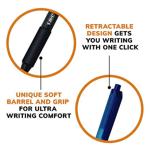 BIC Soft Feel Ballpoint Pen Value Pack, Retractable, Medium 1 mm, Black Ink, Black Barrel, 36/Pack (SCSM361BK)