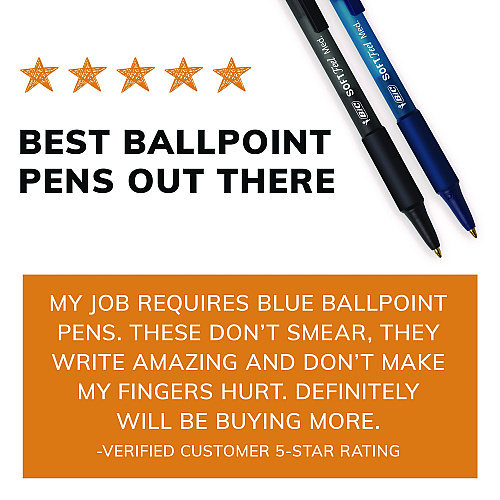BIC Soft Feel Ballpoint Pen Value Pack, Retractable, Medium 1 mm, Black Ink, Black Barrel, 36/Pack (SCSM361BK)