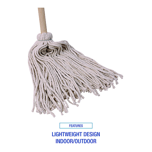 Boardwalk Handle/Deck Mops, #20 White Cotton Head, 54" Natural Wood Handle (BWK120C)