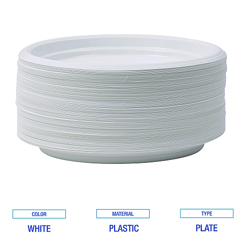 Boardwalk&reg; Hi-Impact Plastic Dinnerware Plate, 9" Dia, 500 Plates (BWKPLTHIPS9WH)