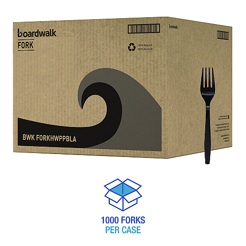 Boardwalk&reg; Heavyweight Plastic Cutlery, Fork, 1000 Forks (BWKFORKHWPPBLA)