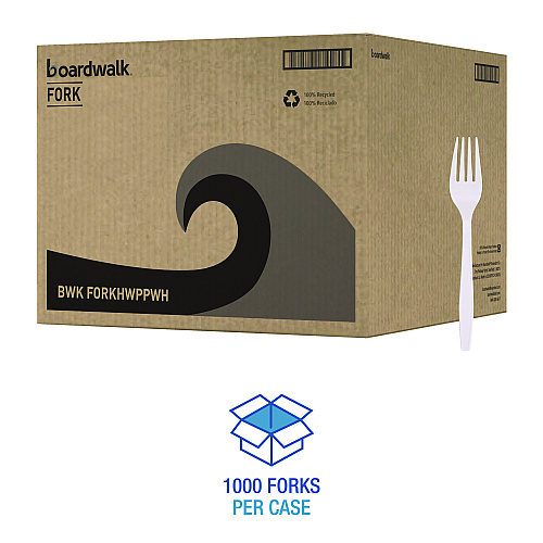 Boardwalk&reg; Heavyweight Plastic Cutlery, Fork, WE, 1000 Pcs. (BWKFORKHWPPWH)