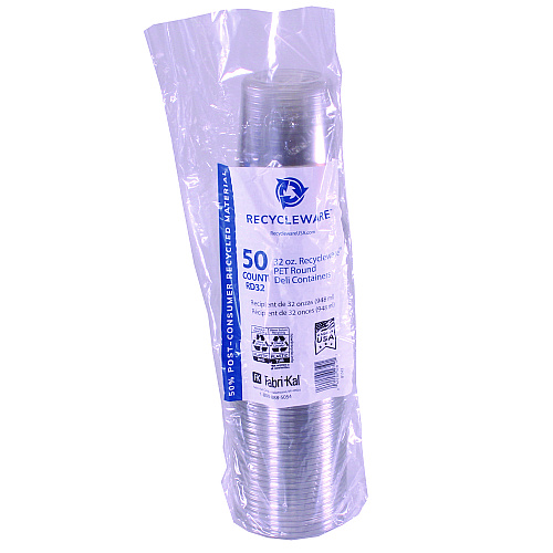 Fabri-Kal Recycleware Round Deli Container, 32 oz, 4.6" Diameter x 5.8" h, Clear, Plastic, 500/Carton (RD32)