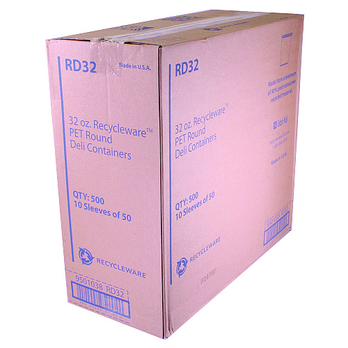 Fabri-Kal Recycleware Round Deli Container, 32 oz, 4.6" Diameter x 5.8" h, Clear, Plastic, 500/Carton (RD32)