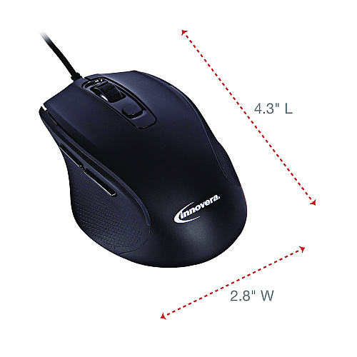 Innovera Full-Size Wired Optical Mouse, USB 2.0, Right Hand Use, Black (IVR61014)