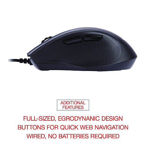 Innovera Full-Size Wired Optical Mouse, USB 2.0, Right Hand Use, Black (IVR61014)