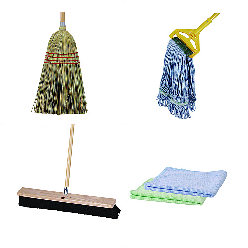 Boardwalk&reg; Cleaning Kit, Mop, Handle, Push Broom, Maids Broom (BWKCLEANKIT)