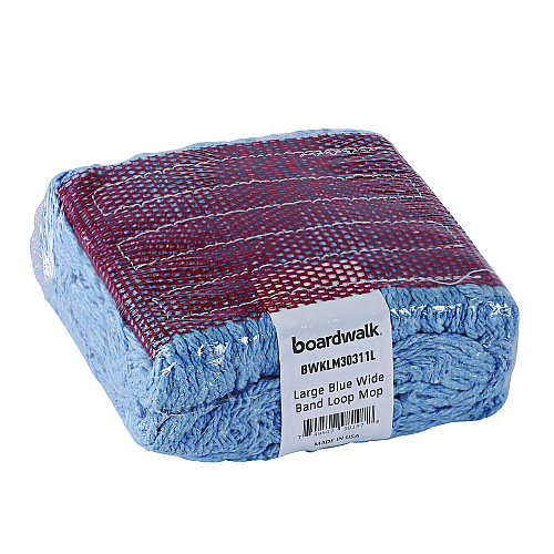 Boardwalk&reg; Cotton Looped End Mop Heads, Large, Blue, 12 Mops (BWKLM30311L)