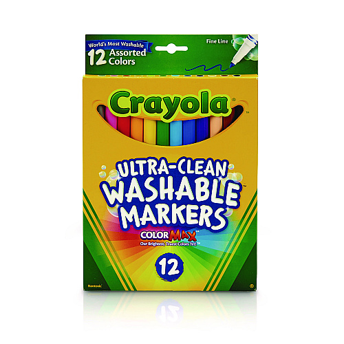 Crayola Ultra-Clean Washable Markers, Fine Bullet Tip, Assorted Colors, Dozen (587813)
