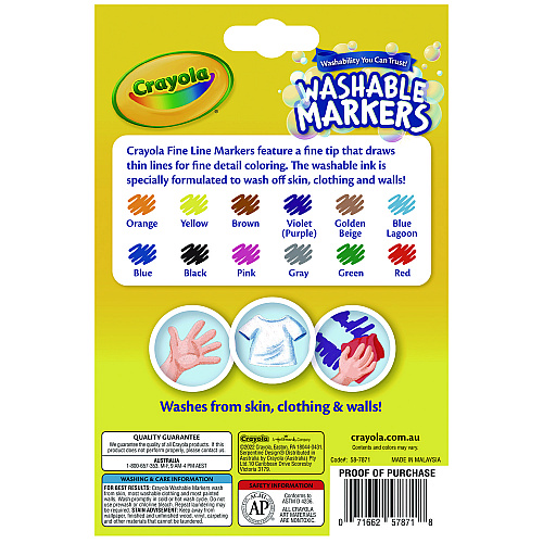 Crayola Ultra-Clean Washable Markers, Fine Bullet Tip, Assorted Colors, Dozen (587813)