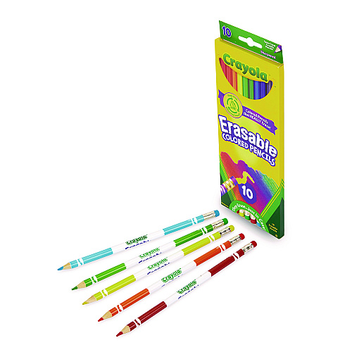 Crayola Erasable Color Pencil Set, 3.3 mm, 2B, Assorted Lead and Barrel Colors, 10/Pack (684410)