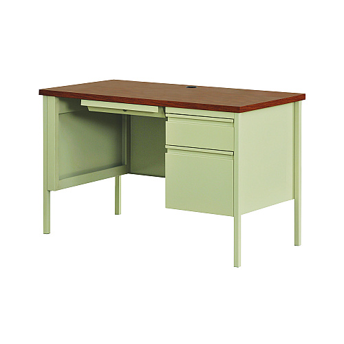 Alera Single Pedestal Steel Desk, 45" x 24" x 29.5", Cherry/Putty (ALEHSD4524PC)