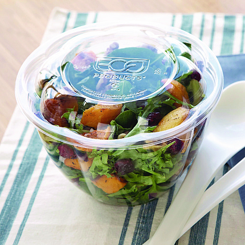 Eco-Products Salad Bowls, 48 oz, 6.69" Diameter x 4.38"h, Clear, Plastic, 300/Carton (EPSB48BASE)