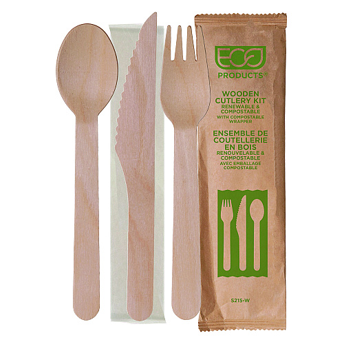 Eco-Products Wood Cutlery, Fork/Knife/Spoon/Napkin, Natural, 500/Carton (EPS215)