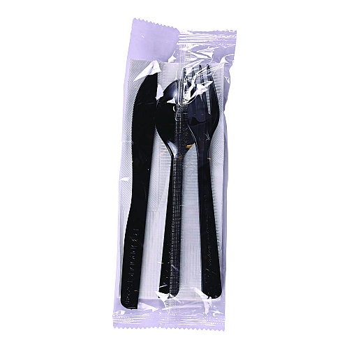 Eco-Products 100% Recycled Content Cutlery Kit, Fork/Knife/Soup Spoon/Teaspoon6", Black, 250 Kits/Carton (EPS115)