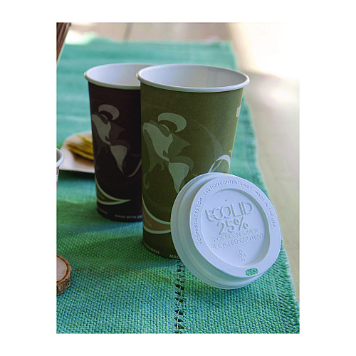 Eco-Products EcoLid 25% Recycled Content Hot Cup Lid, White, Fits 10 oz to 20 oz Cups, 100/Pack, 10 Packs/Carton (EPHL16WR)