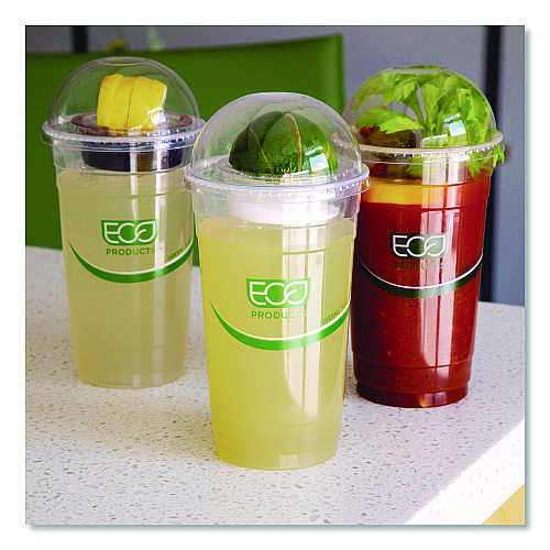 Eco-Products GreenStripe Cold Cup Dome Lids, No Hole, Fits 9 oz to 24 oz Cold Cups, Plastic, Clear, 100/Pack, 10 Packs/Carton (EPDLCCNH)