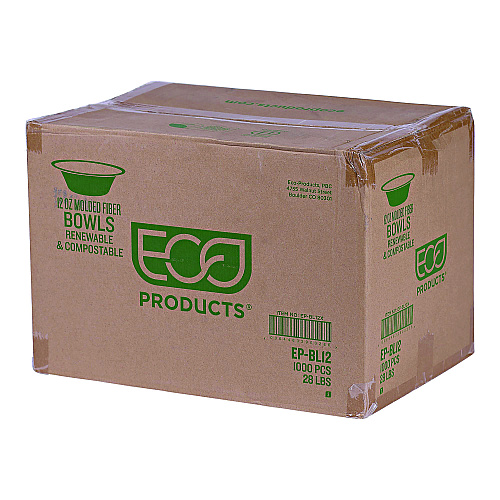 Eco-Products Renewable Sugarcane Bowls, 12 oz, Natural White, 50/Pack, 20 Packs/Carton (EPBL12)